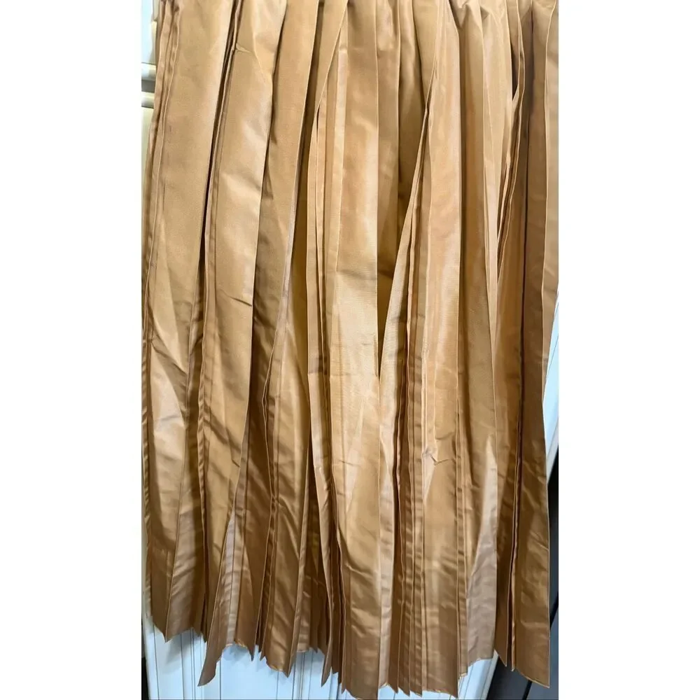 Rare Prada Milano  Pull-On Pleated A-Line Midi Skirt Tan Brown Size 38 NWOT